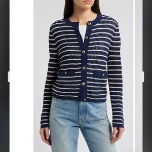 rag & bone Viola Stripe Cardigan in Indigo Multi Size L